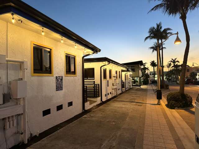 Hotel exterior at golden hour