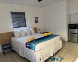 A bed room with two beds and a window